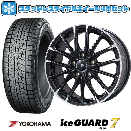 【取付対象】215/45R17 スタッドレスタイヤ ホイール4本セット YOKOHAMA アイスガード セブンIG70 (5/114車用) BRANDLE-LINE DF-10M グロスブラック/カットスポーク 17インチ【送料無料】