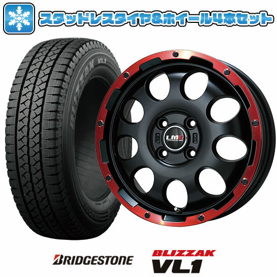 【取付対象】145/80R12 スタッドレスタイヤ ホイール4本セット BRIDGESTONE ブリザック VL10 80/78N (軽自動車用) LEHRMEISTER LMG CS-9 マットブラック/レッドリム 12インチ【送料無料】