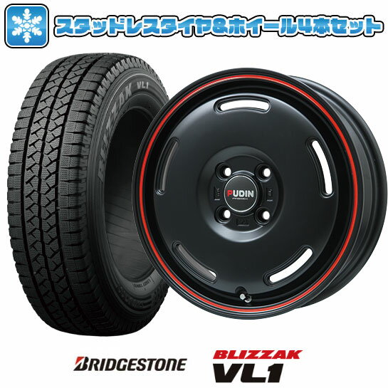【取付対象】145/80R12 スタッドレスタイヤ ホイール4本セット BRIDGESTONE ブリザック VL10 80/78N (軽自動車用) PREMIX プディン(マットブラック/レッドライン) 12インチ【送料無料】