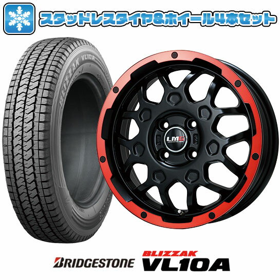 【取付対象】145/80R12 86/84N スタッドレスタイヤ ホイール4本セット クリッパーEV ミニキャブEV BRIDGESTONE ブリザック VL10A LEHRMEISTER LMG MS-9W マットブラックレッドリム 12インチ(送料無料)
