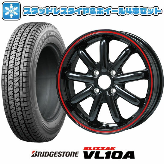 【取付対象】145/80R12 86/84N スタッドレスタイヤ ホイール4本セット クリッパーEV ミニキャブEV BRIDGESTONE ブリザック VL10A BRANDLE-LINE ストレンジャーKST-9改 ブラック/レッドライン 12インチ(送料無料)