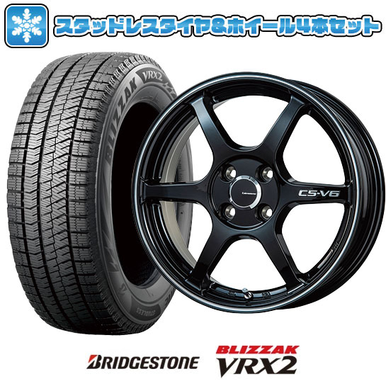 【取付対象】185/55R16 スタッドレスタイヤ ホイール4本セット BRIDGESTONE ブリザック VRX2 (4/100車用) LEHRMEISTER CS-V6(グロスブラック/ラインポリッシュ) 16インチ【送料無料】