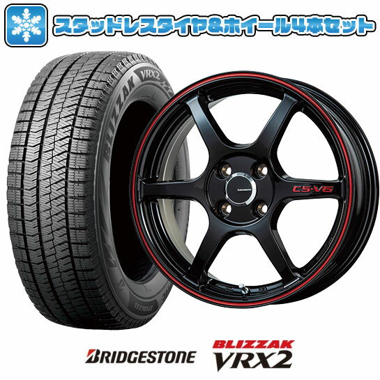 【取付対象】185/55R16 スタッドレスタイヤ ホイール4本セット BRIDGESTONE ブリザック VRX2 (4/100車用) LEHRMEISTER CS-V6(グロスブラック/レッドライン) 16インチ【送料無料】