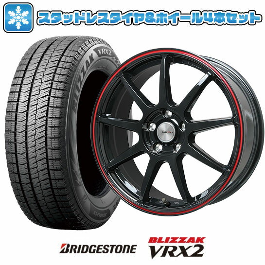 【取付対象】225/55R18 スタッドレスタイヤ ホイール4本セット BRIDGESTONE ブリザック VRX2 (5/114車用) LEHRMEISTER LMスポーツLM-QR グロスブラック/レッドライン 18インチ【送料無料】