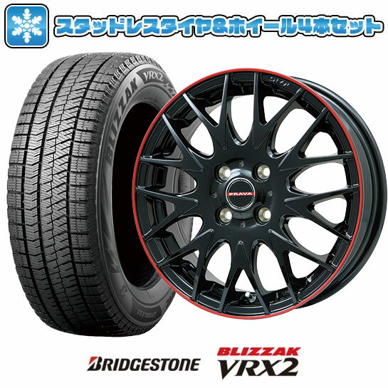 【取付対象】165/60R15 スタッドレスタイヤ ホイール4本セット ハスラー デリカミニ(4WD) BRIDGESTONE ブリザック VRX2 ビッグウエイ LEYSEEN プラバ9MJrII グロスブラック/レッドリム 15インチ【送料無料】