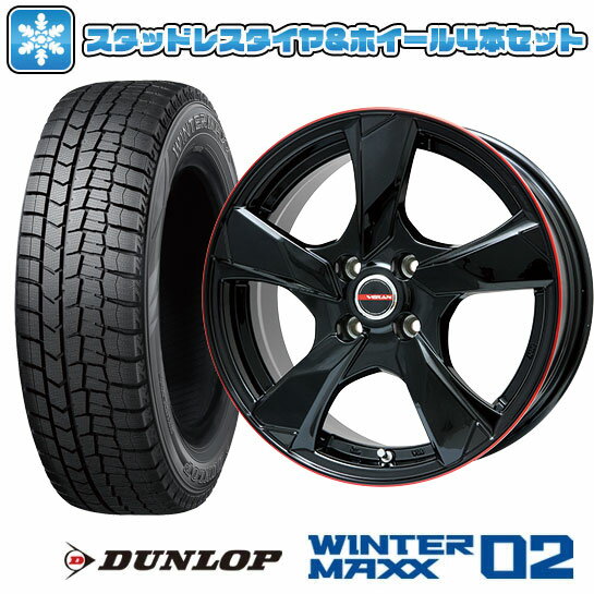 【取付対象】215/65R16 スタッドレスタイヤ ホイール4本セット アルファード/ヴェルファイア等 DUNLOP ウインターマックス 02 WM02 PREMIX ヴェランV(グロスブラック/レッドリム) 16インチ【送料無料】