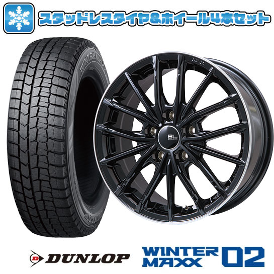 【取付対象】225/45R18 スタッドレスタイヤ ホイール4本セット DUNLOP ウインターマックス 02 WM02 (5/114車用) BRANDLE-LINE DF-10M グロスブラック/リムポリッシュ 18インチ【送料無料】