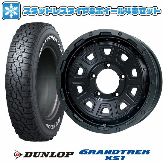 【取付対象】185/85R16 スタッドレスタイヤ ホイール4本セット ジムニー DUNLOP グラントレック XS1 RWL ホワイトレター LEHRMEISTER LMG DS-10 マットブラック 16インチ(送料無料)