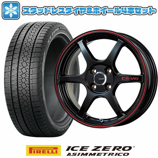 【取付対象】215/45R17 スタッドレスタイヤ ホイール4本セット PIRELLI ウィンター アイスゼロアシンメトリコ (5/114車用) LEHRMEISTER CS-V6(グロスブラック/レッドライン) 17インチ【送料無料】