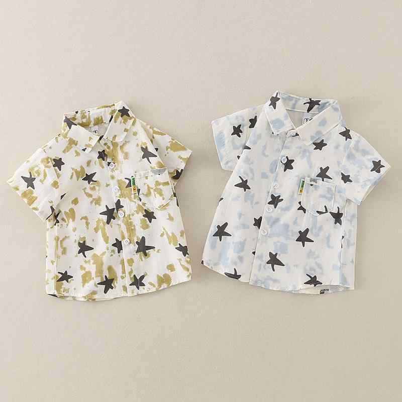キッズ シャツ 半袖 薄手 綿100% 五芒星柄 配色 春夏 男の子 普段着 部屋着 90cm 100cm 110cm 120cm 13..