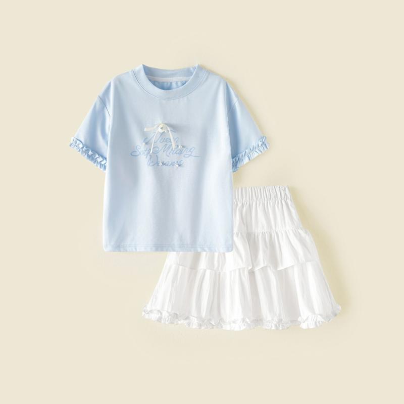 子供用スカート 半袖トップス セットアップ 女の子 チュールスカート レース リボン かわいい おしゃれ 夏服 2点セット 普段着 通園 通学 ガールズ