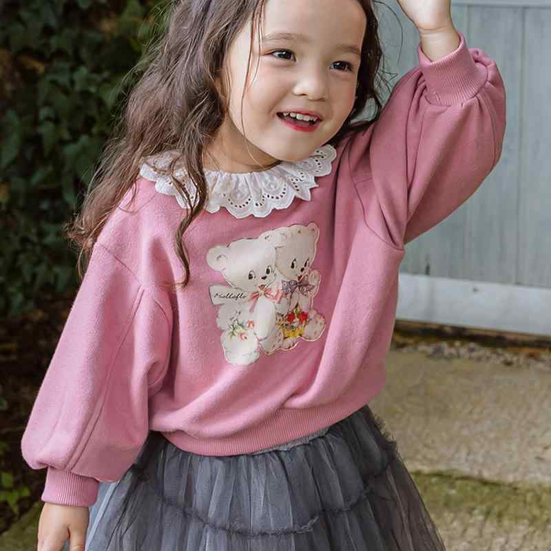 子供服 トレーナー 女の子 長袖 春秋 花柄 レース フリル襟 クマ柄 プリント 薄手 スウェット トップス かわいい ガールズ キッズ ピンク系
