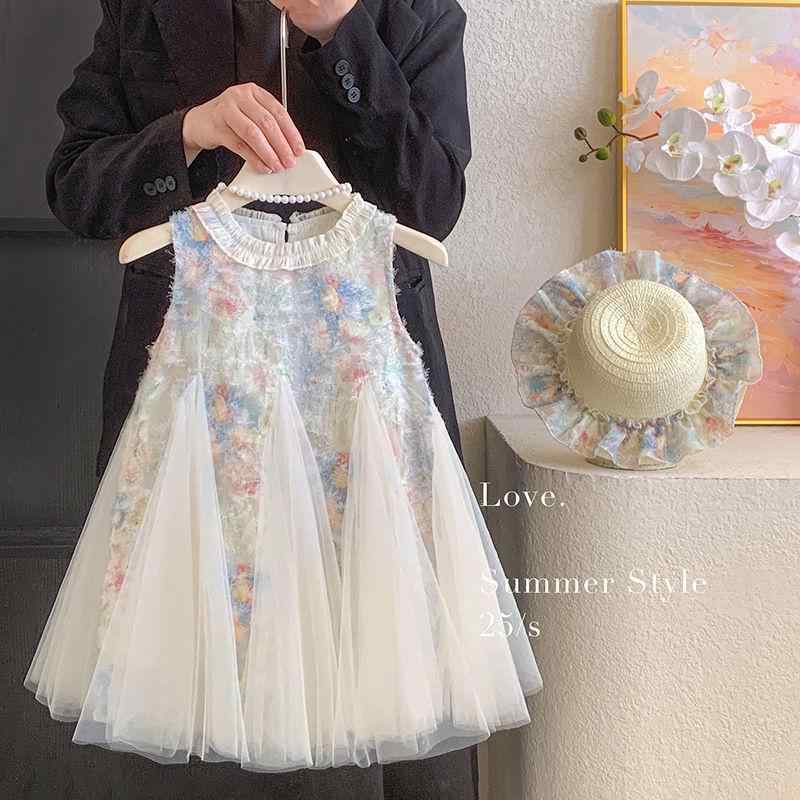 ワンピース キッズ 女の子 子供服 チュール Aライン 春夏 ノースリーブ 花柄 80 90 100 110 120 130 140 150