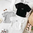 Tシャツ キッズ 女の子 半袖 コットン 刺繡 リボン かわいい プリンセス風 トップス 子供服 グレー ホワイト ブラック 吸汗 普段着 通園 通学