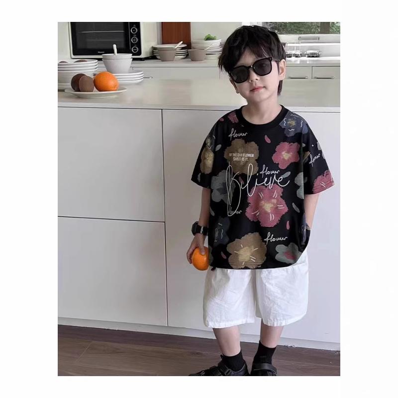 Tシャツ キッズ 子供服 半袖 夏 春夏 ラウンドネック プリント 染め柄 ゆったり 綿100％ 吸湿速乾 80cm 90cm 100cm 110cm 120cm 130cm 140cm 150cm 160cm