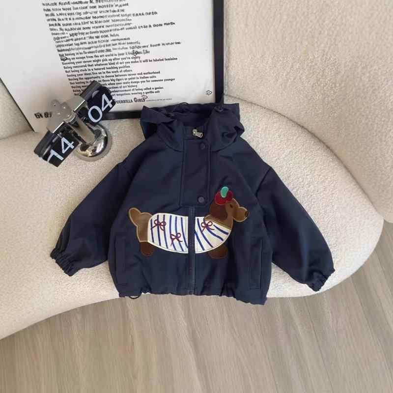 キッズ アウター 子供用 防風 ジャケット かわいい 小犬柄 80cm 90cm 100cm 110cm 120cm 130cm 140cm 幼稚園 保育園 撥...