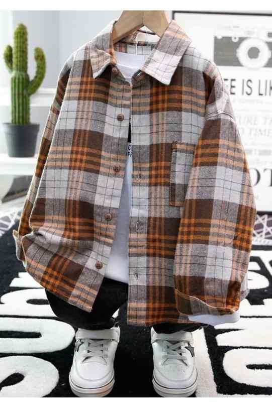 シャツ キッズ 子供服 男の子 長袖 格子柄 春秋 薄手 コットン混紡 普段着 通学着 配色 110cm 120cm 13..