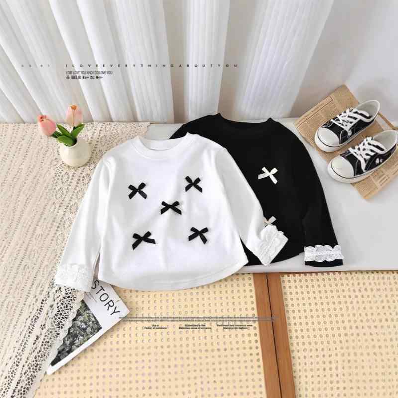 Tシャツ ガールズ 子供服 長袖 春秋 聚酯纤维 ポリエステル 花柄レース 蝶結び 80 90 100 110 120 130 ..