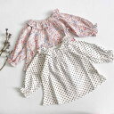 シャツ 女児 ベビー 子供服 長袖 コットン フリル襟 ブラウス ピンク系 プリント柄 水玉模様 73 80 90 100 110 120cm(x3)