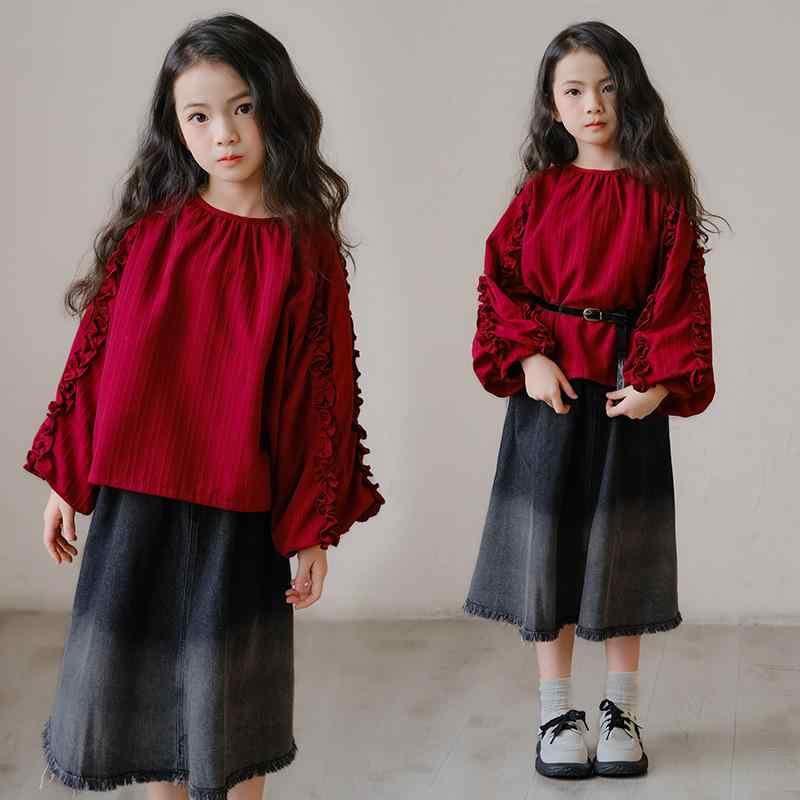 シャツ ガールズ キッズ 秋冬 酒 красн 双層 ベルスリーブ 花柄レース フリル トップス ブラウス 130cm 140cm 150cm 160cm 165cm(4)