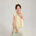 子供服 シャツ ガールズ 半袖 ブラウス 女の子 キッズ フリル 襟付き コットン 綿100% 春夏 かわいい 涼しい イエロー ブルー(x2)