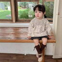 シャツ キッズ ベビー・ガールズ 長袖 丸襟 花柄 コットン ネル 秋冬 春秋 73 80 90 100 110cm(x3)