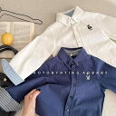 子供服 シャツ 春秋 韓国風 水洗いコットン 刺繍 ストライプ 長袖 トップス 女の子 男の子 ベージュ ブルー 80 90 100 110 120 130cm...