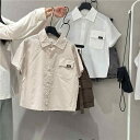 シャツ キッズ 男女兼用 子供 半袖 トップス 韓国風 綿 翻領 100~140cm ベージュ系(x2)