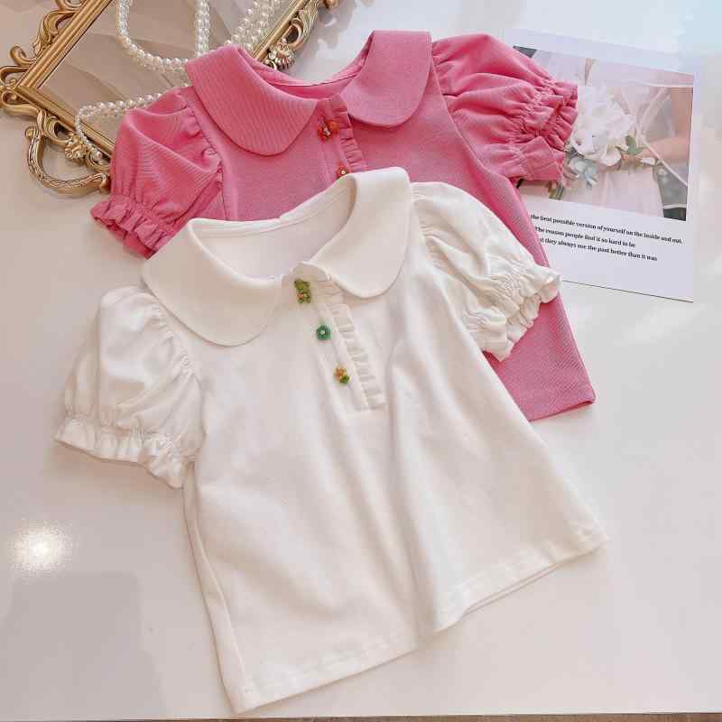 Tシャツ キッズ 女の子 半袖 トップス 子供服 ポロシャツ パフスリーブ 無地 かわいい 120cm 130cm 140..