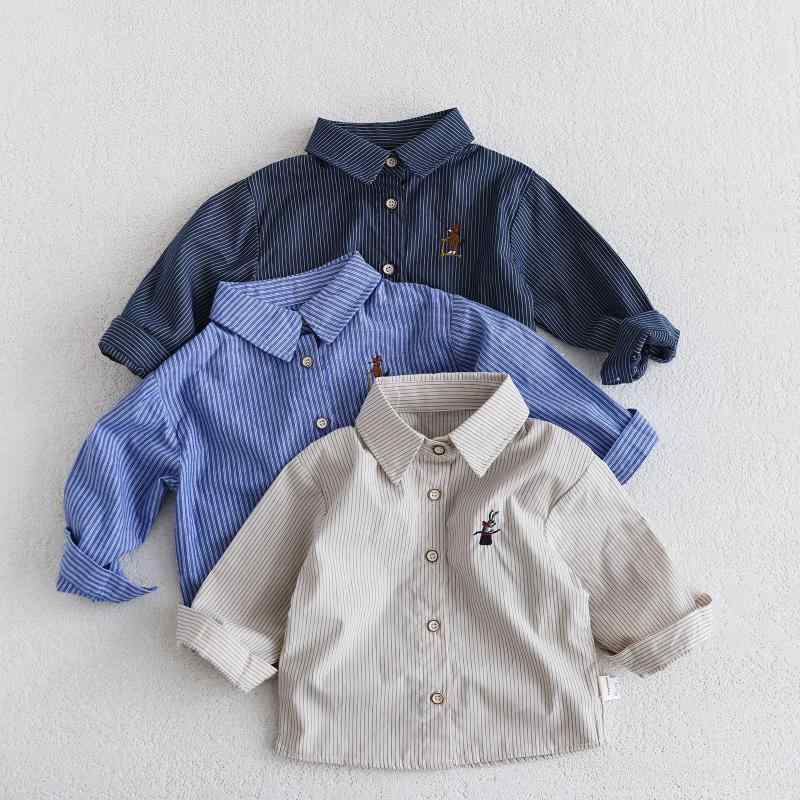 シャツ キッズ ボーイズ 春秋 長袖 ストライプ 襟付き コットン100% 80cm 90cm 100cm 110cm 120cm かわいい おしゃれ 韓国風(4)