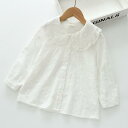 シャツ ガールズ 子供服 長袖 花柄 刺繍 コットン 襟付き トップス ブラウス 秋服 100 110 120 130 140cm ホワイト(x5)