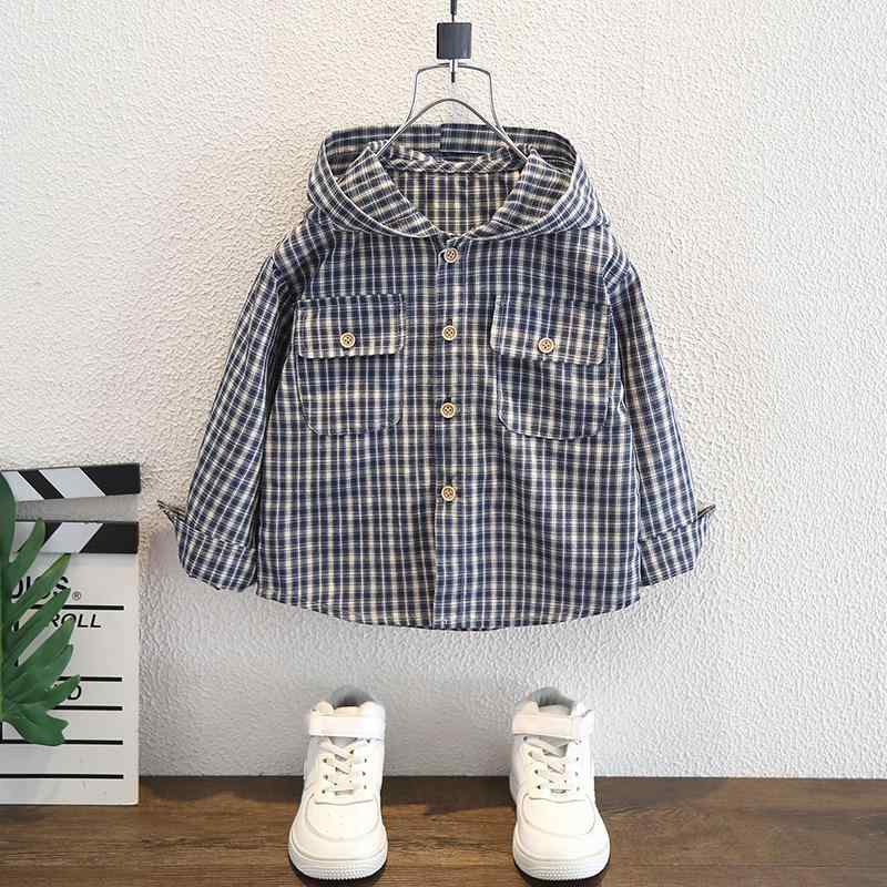 シャツ キッズ 男の子 子供用 綿 格子柄 長袖 连帽シャツ 春秋 トップス 90cm 100cm 110cm 120cm 130cm..
