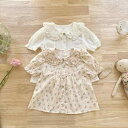 シャツ 女児 半袖 田園 花柄 プリント 襟付き コットン ベビー ガールズ トップス 子供服 米白 杏底花(x3)