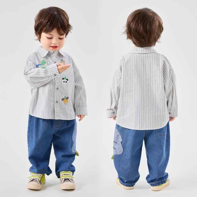 シャツ キッズ 男の子 ストライプ コットン 100％ 長袖 春秋 ベビー 子供服 80 90 100 110 120 130cm