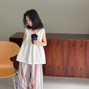 子供服 ガールズ ノースリーブ ワンピース 韓国風 無地 Vネック タンクトップ チュニック ブラウス 女の子 幼児 小学生 夏 綿100% 90cm 100c...