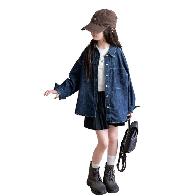 シャツ ガールズ デニム 長袖 韓国風 子供服 トップス ブラウス アウター 春秋 ゆったり かわいい 普段着 120cm 130cm 140cm 150cm 160cm 170cm(4)
