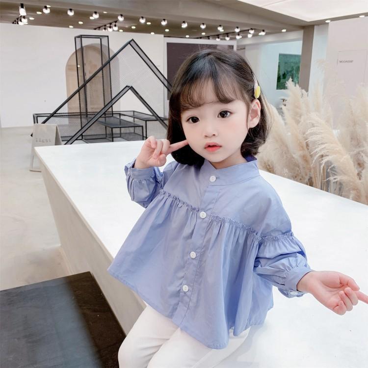 子供服 シャツ 女の子 長袖 ブラウス 立襟 無地 コットン 泡袖 80cm 90cm 100cm 110cm 120cm 130cm 幼..
