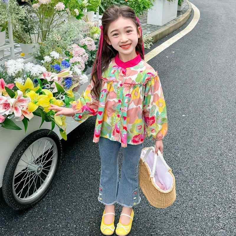 シャツ ガールズ 長袖 韓国風 花柄 春秋 かわいい 女の子 ベビー 子供服 トップス 90cm 100cm 110cm 12..