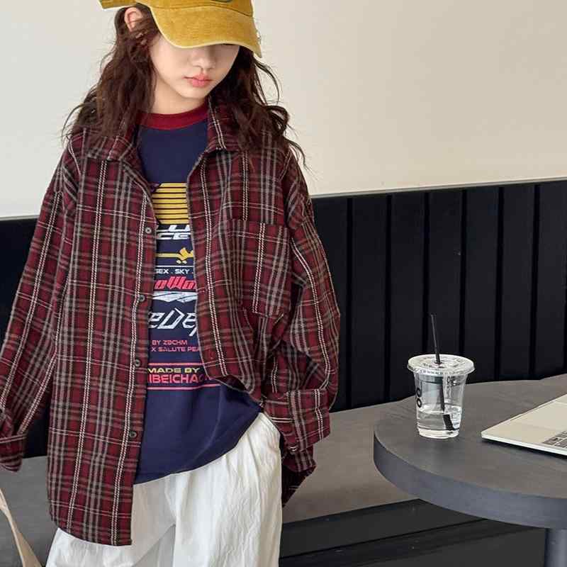 シャツ ガールズ 子供服 長袖 春秋 格子柄 アウター トップス 女の子 キッズ ジュニア 薄手 普段着 120cm 130cm 140cm 150cm 160cm 170cm 綿 栗色