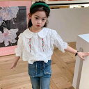 シャツ キッズ 女の子 半袖 花柄 刺繍 襟付き ブラウス 子供服 トップス かわいい 夏 春夏 秋 白色(x2)