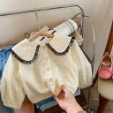 シャツ ガールズ 子供服 春秋 長袖 襟付き レース コットン トップス 米白色 90 100 110 120 130cm(x2)