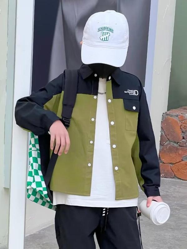 シャツ キッズ 男の子 長袖 春秋 子供 配色 8歳以上 コットン ゆったり 普段着