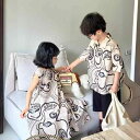 子供用シャツ セットアップ 子供服 男女兼用 韓国風 落書き柄 襟付き 半袖シャツ 不規則 吊りスカート 綿95% 春夏 かわいい ブラック系 90cm 100...