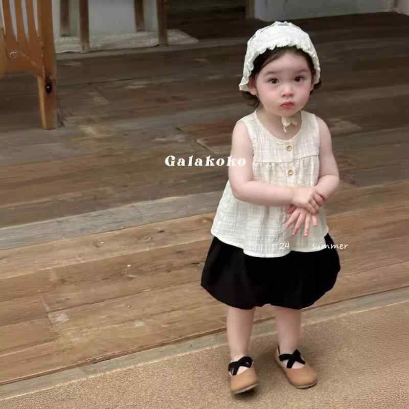 シャツ &amp; ランタンパンツ ベビー服 女の子 夏物 ノースリーブ トップス 水玉模様 綿100％ 幼児 か..