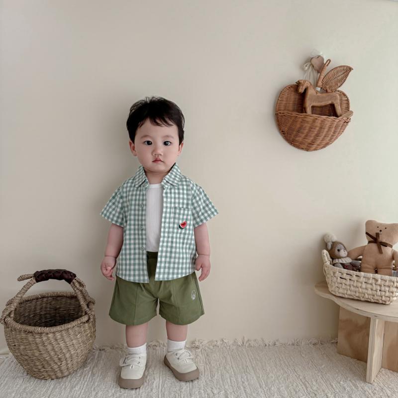 シャツ キッズ 半袖 格子柄 幼児 ベビー 子供服 トップス 綿100％ 涼しい 通気性 ブルー系 ベージュ系 ..