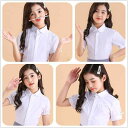 シャツ ガールズ 半袖 キッズ 白 ブラウス 綿 子供服 小学生 中学生 高校生 制服 通学着 発表会 フォーマル ラウンドネック レース フリル 無地 110...