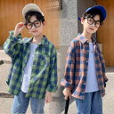 シャツ 男の子 長袖 格子柄 綿 子供服 トップス カジュアル ネルシャツ 中学生 高校生 グリーン カーキ