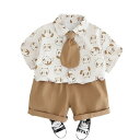 シャツ キッズ 男の子 半袖 熊猫 パンダ 襟付き トップス パンツ 上下 セットアップ 子供服 夏服 おしゃれ かわいい 綿 コットン 深グレー カーキ 80cm 90cm 100cm 110cm 120cm