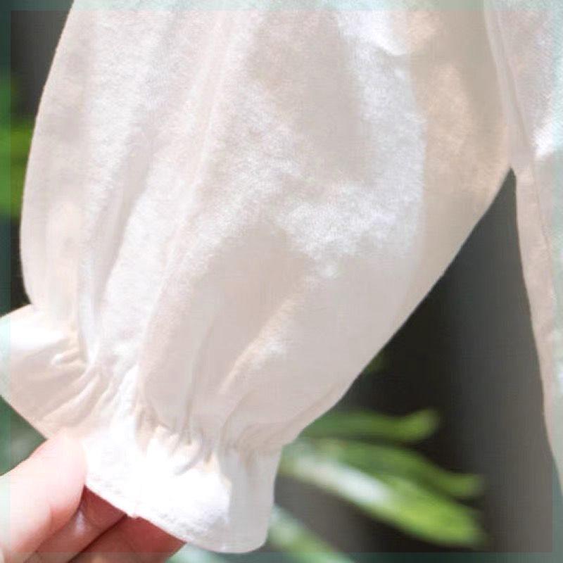 シャツ 子供服 女の子 春秋 長袖 太陽花柄 フリル 襟付き 無地 トップス ブラウス ホワイト 80 90 100 110 120 130