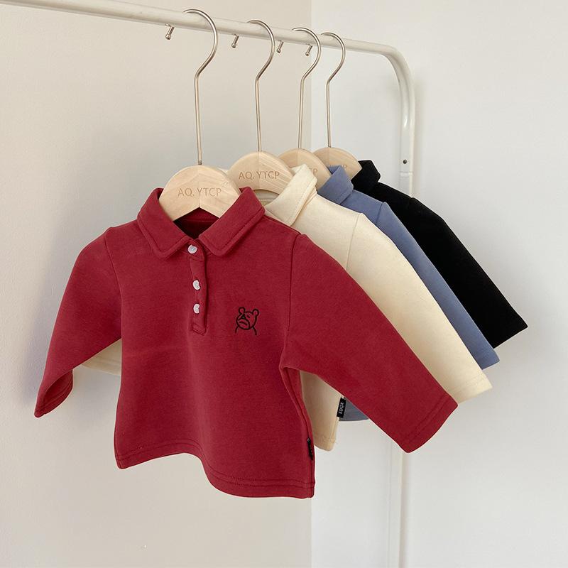 シャツ キッズ 男の子 冬服 裏起毛 厚手 防寒 暖かい カートーン 長袖 トップス インナー ベージュ ブラック ワインレッド ブルー 80cm 90cm 100cm